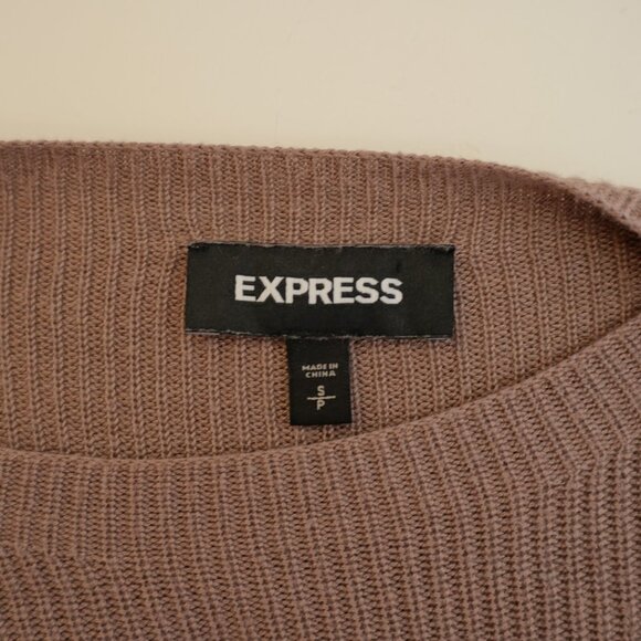 Express Small Beige Open / Cold Shoulder Long Sleeve Knit Blouse Top Small Ribbe - Picture 9 of 10